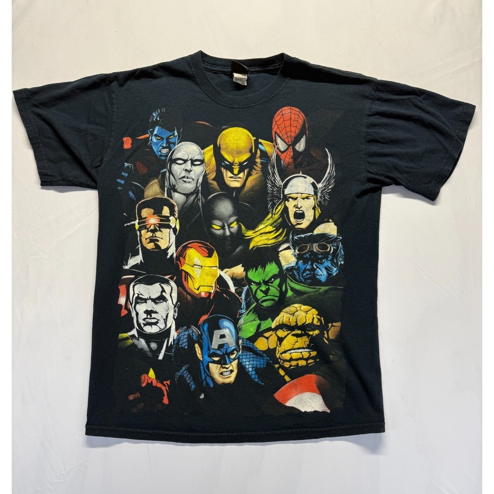 VTG Mad Engine Marvel T Shirt Men Medium Black Graphic Avengers X-Men Spider-Man